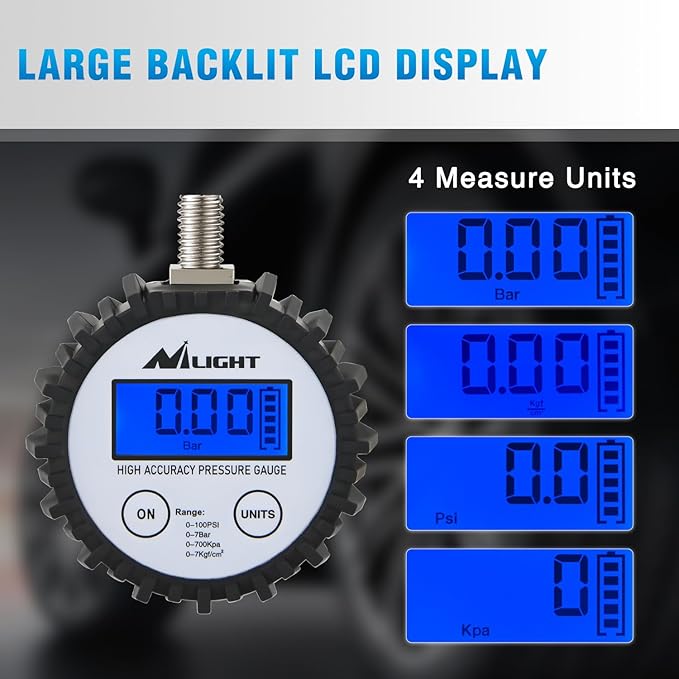 Nilight Digital Tire Pressure Gauge 100PSI Heavy Duty Stainless Steel Air Chucks ANSI 2A Certified Large Dial Wheel Service Checker for Truck Semi Truck ATV Motorhome Cars & RV Accessories