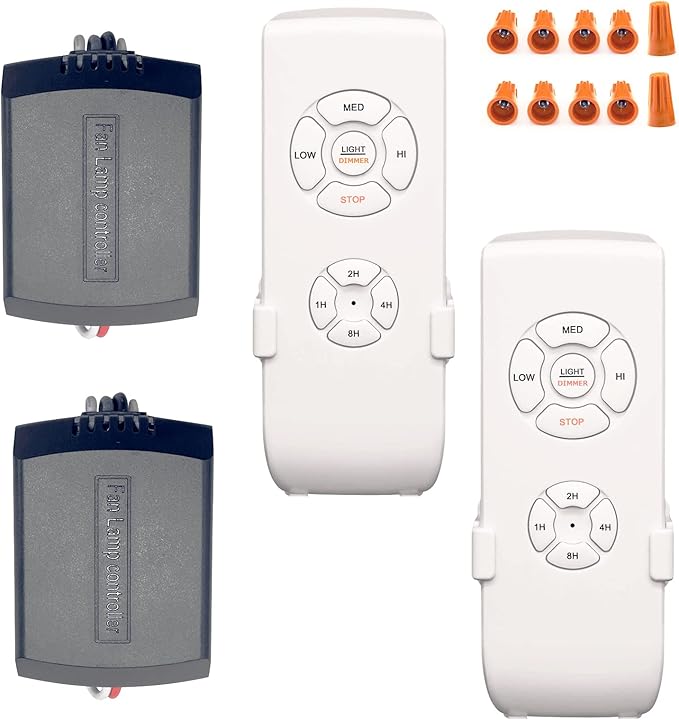 Ceiling Fan Remote Control Kit, Universal Small Size Receiver Fit for Hampton Bay Harbor Breeze Hunter Dimmable DIMMER-2 Pack