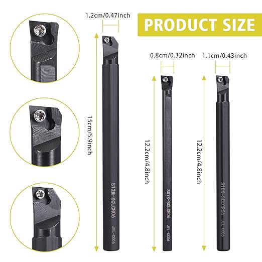 13 Pcs Indexable Lathe Turning Tool Kit,3pcs Lathe Turning Tool Holder S07K/S10K/S12M-SCLCR06 and 10Pcs CCM21.51/CCMT060204 Carbide Inserts