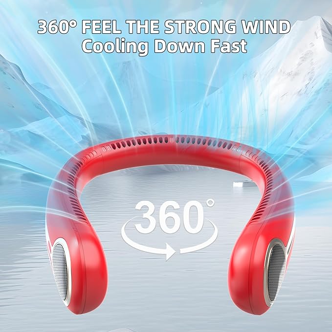 Portable Neck Fan,Hands Free Personal Wearable Bladeless Fan,6000mAh USB Rechargeable,360° Cooling,LED Display,4-Speeds,Birthday Gifts for Men Women Dad Mom,Outdoor Indoor Travel Camping (Red)