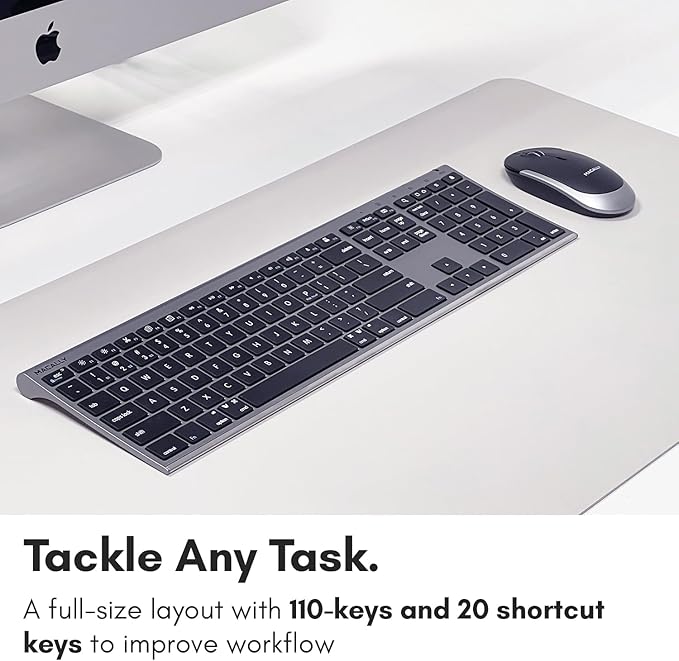 Macally Premium Bluetooth Keyboard and Mouse for Mac | Compatible Wireless Apple Keyboard and Mouse Combo (110 Keys Multi-Device Rechargeable) for MacBook Pro/Air and iMac - Space Gray