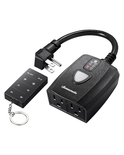 DEWENWILS Dusk to Dawn Dimmer, Outdoor Dimmer for String Light with Remote Dimmer Switch, 100 FT Wireless Remote Control Dimming Timer for Led Light or Lamp Patio Lights, FCC Certified