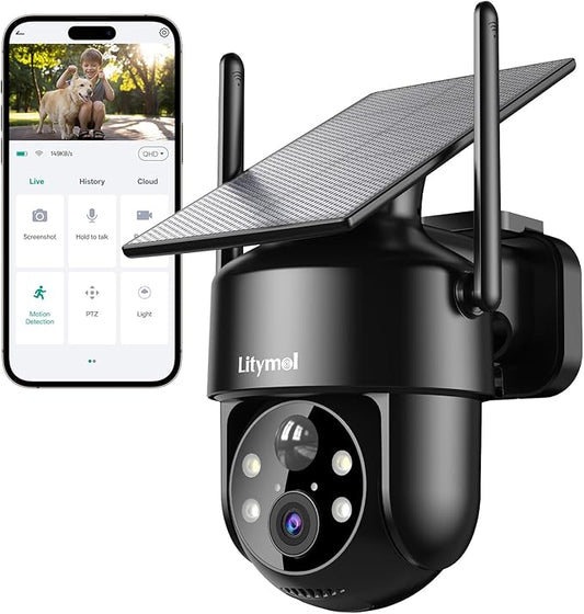 2K 2.4g WiFi Security Cameras Wireless Outdoor, 360° View Solar Cameras for Home Security, Color Night Vision, AI Detection, 2-Way Audio, Spotlight Siren Alarm, SD/Cloud Storage