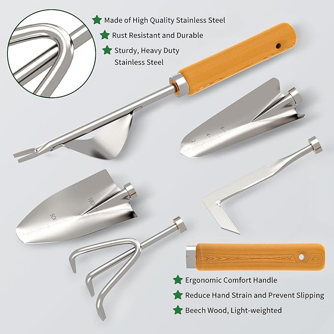 20-Piece Gardening Tools with Fashion and Durable Garden Tools Storage Bag - Heavy Duty Garden Hand Tools Stainless Steel Ergonomic Rust-Proof Garden Tool Set - Ideal Gardening Gifts for Women