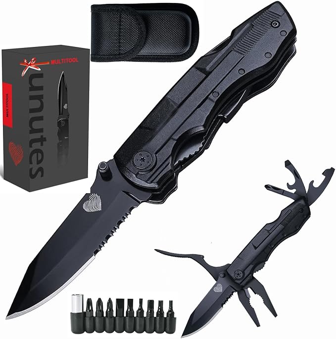 14 in 1 Multitool Pocket Knife for Men, Tactical Multi-Tool Plier 9-in-1 screwdriver set with Nylon Sheath for Survival, Camping, Gifts for Dad, Husband