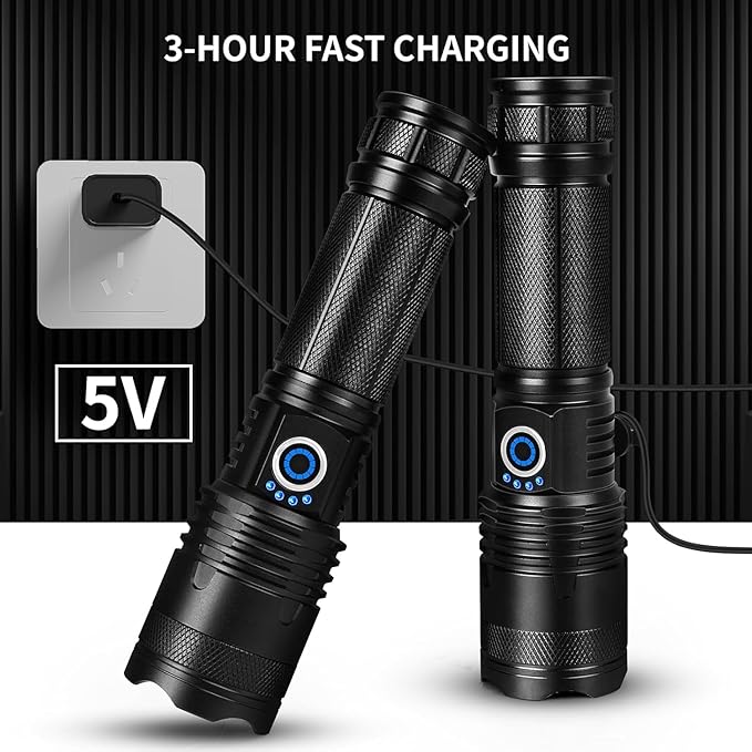 Rechargeable LED Flashlights High Lumens, 90,000 Lumens Super Bright Flashlights with 5 Modes, Waterproof Powerful Flash Light Multifunctional Flashlights for Home Camping Hiking(2 Pack)