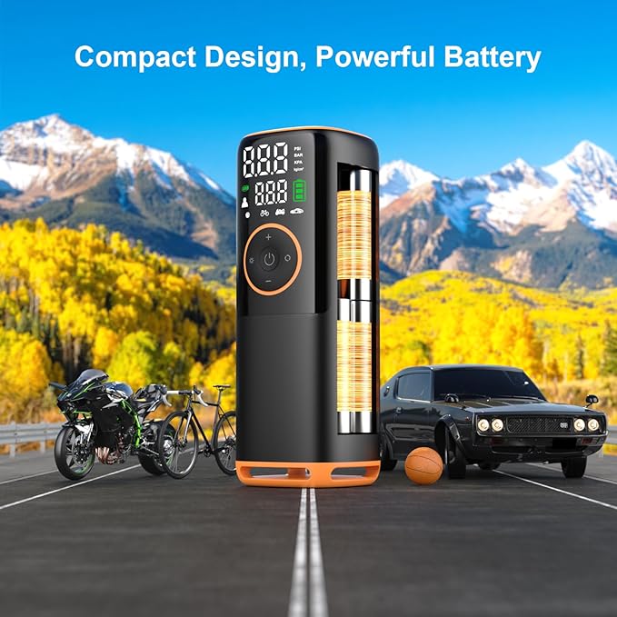 Tire Inflator Portable Air Compressor-160 PSI Car Tire Air Pump, Bike Pump with Gauge, Portable Tire Pump for Car, Bike, Motorcycle Tires, Balls, and More