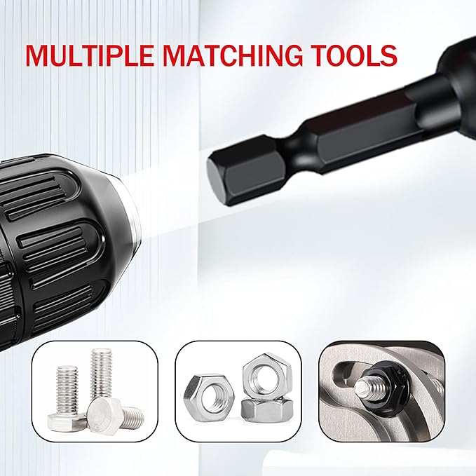 15PCS Magnetic Nut Driver Set,Impact Power Hex Nut Driver Drill Bit Master Kit, SAE & Metric, 1/4-Inch Quick-Change|Cr-V Steel
