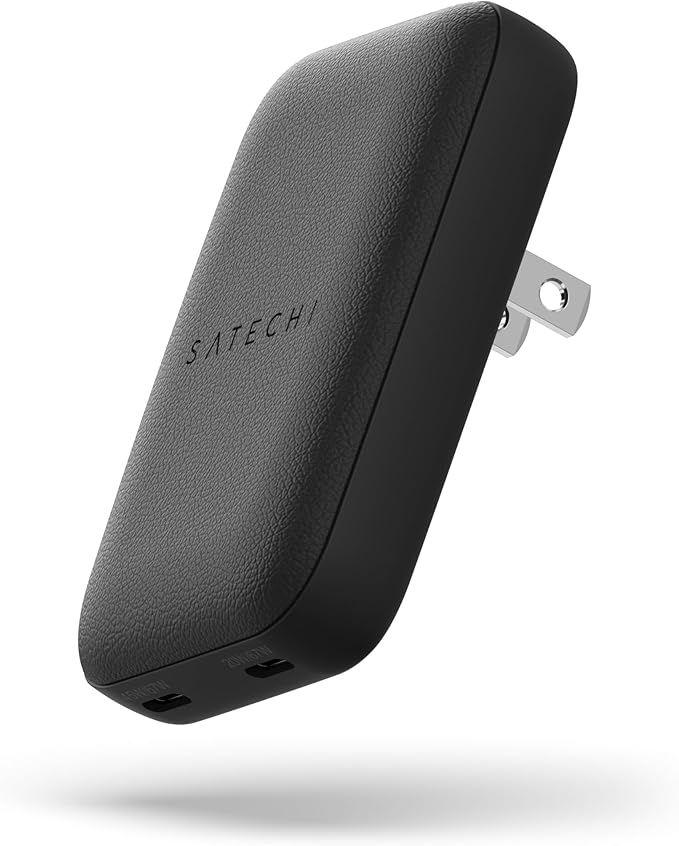 Satechi OntheGo 67W Wall Charger, GaN USB C Travel Charger with 2 USB-C PD Fast Charging Ports, for MacBook Pro/Air, iPad Pro/Air, iPhone 16, Steam Deck, Galaxy, Windows – Black