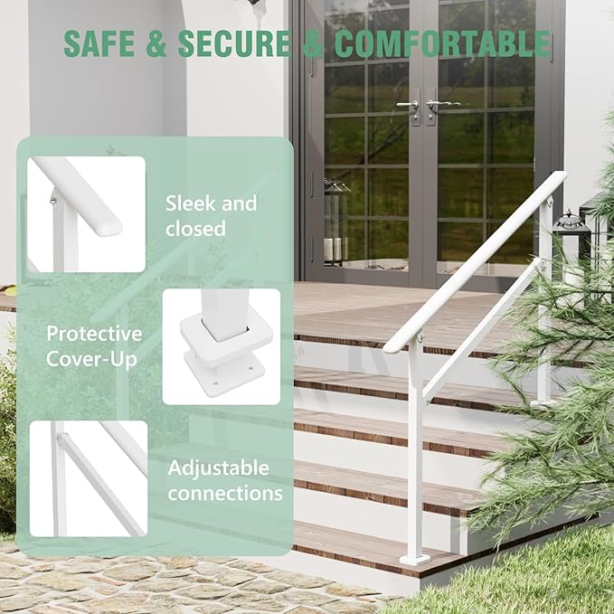 2 Pack Hand Rails for Outdoor Steps,3-4 Step Railing for Stairs,Adjustable Porch Railing,Hand Rails for Seniors,Outdoor Deck Handrails for Exterior Steps,White