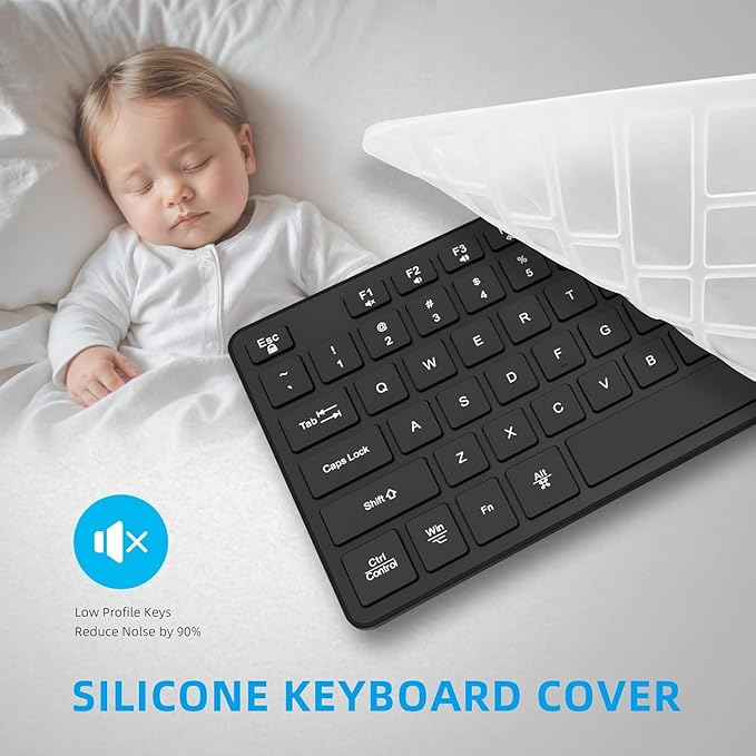 Slim Quiet Wireless Keyboard for Mac and Windows,Durable Flat Keyboard with Full Size Ultra Quiet Low-Profile Flat Keys, 2.4GHz Wireless for Mac,Windows 11/10/8/7/Vista,Microsoft & PC, Black
