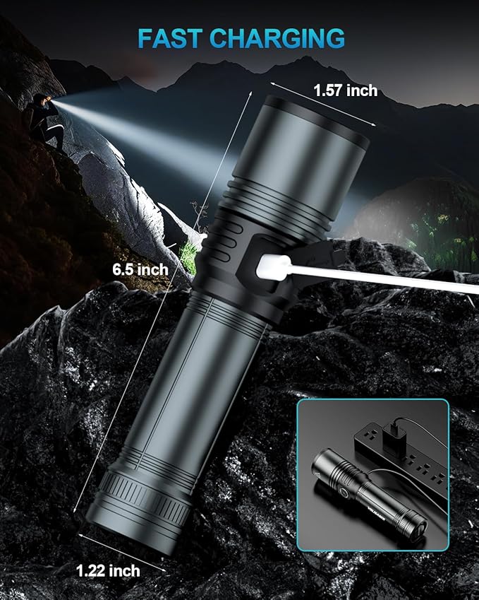 Flashlight Rechargeable 1500 High Lumens with Ignition Lens, LED Super Bright Zoomable Flash Light, 5 Modes Waterproof Handheld Powerful Tactical Flashlights for Emergency Camping Essentials