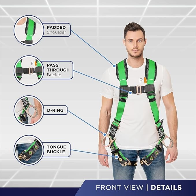 Palmer Safety Full Body Harness with 5 Point Adjustment, Dorsal D-ring, Grommet Legs, Two Side D Rings, and Fall Indicators