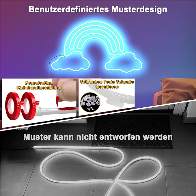 Cozylady 66Ft (33Ft * 2 Rolls) RGB LED Neon Rope Lights for Bedroom, 20m LED Strip Lamp with Double Sided Adhesive Tape, App/Remote Control DIY Lights Decorate The Outdoor and Indoor of Your Home