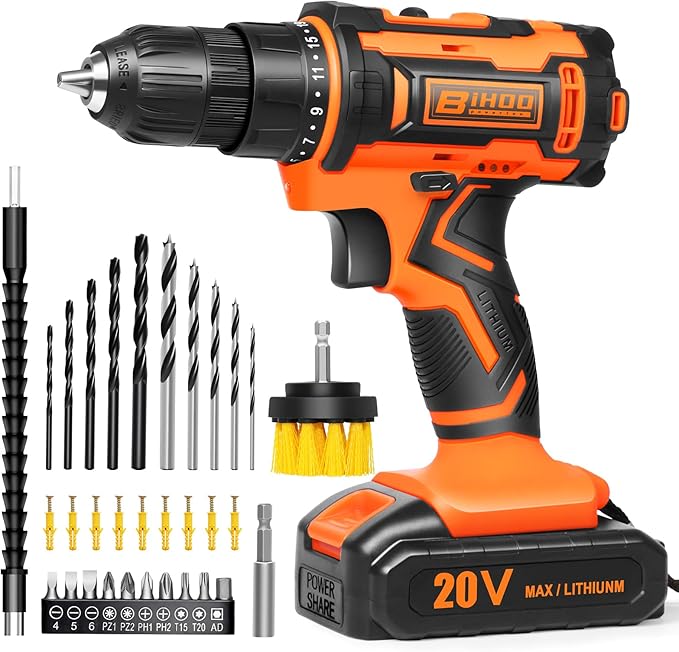 20v Drill Driver Set,Cordless Drill with Battery and Charger,LED Tools Kit,25+1 Torque Setting and 43pcs Bits