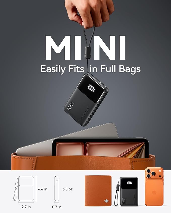 INIU Portable Charger, Slimmest 10000mAh 45W PD Fast Charging Power Bank, USB C in&Out Mini Battery Pack, Travel Essential Phone Powerbank for iPhone 17 16 15 Air Samsung S25 S24 Google Pixel iPad etc