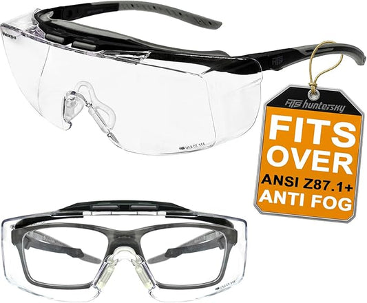 HUNTERSKY ANSI Z87 Anti Fog Lab Safety Glasses Fit Over Eyeglasses Up to 1.88 inch 100% UV Protective Goggles