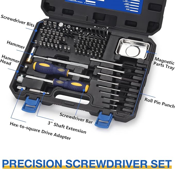 Precision Screwdriver Set, 100-Piece Torque Screwdriver Engineering Repair Kit, Roll Pin Punch Set with Magnetic Screwdriver Handle and Storage Case for Maintenance