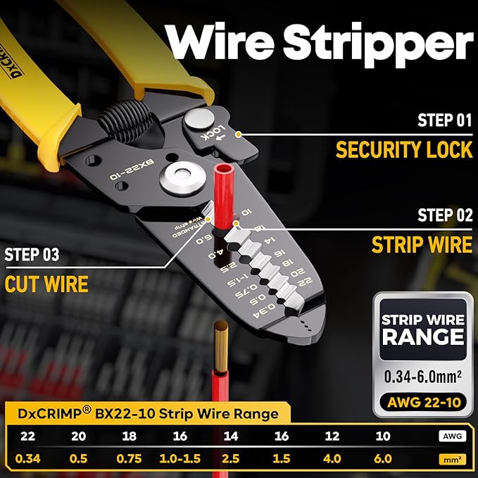 Crimping Tool For Ferrule Electrical Connectors - Ratcheting Wire Crimper for 24-10 AWG - Hexagon Ferrule Crimping Pliers - Crimping Pliers Set with Wire Strippers
