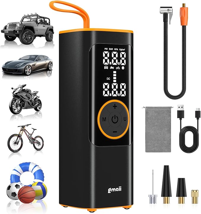 Tire Inflator Portable Air Compressor, 4X Faster Portable Air Compressor with Digital Pressure Gauge, LED Light and Auto Shut-Off, 150PSI Cordless Air Pump for Auto, Motorcycle, Bicycle, Ball