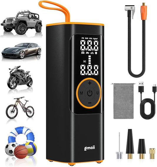 Tire Inflator Portable Air Compressor, 4X Faster Portable Air Compressor with Digital Pressure Gauge, LED Light and Auto Shut-Off, 150PSI Cordless Air Pump for Auto, Motorcycle, Bicycle, Ball