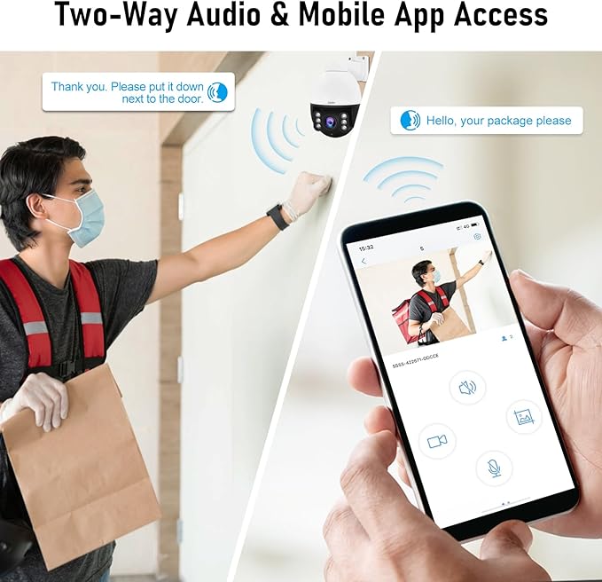 PTZ Camera Outdoor,5MP 5X Optical Zoom WiFi IP Camera with 360° Rotate and 30 Meter View Distance/Human Detection & Auto Tracking/Two Way Audio/IP66 Waterproof/Night Vision