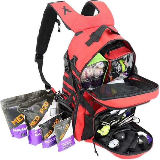 Lightning X Stocked Modular Trauma & Bleeding First Aid Responder Medical Backpack + Kit (Red)