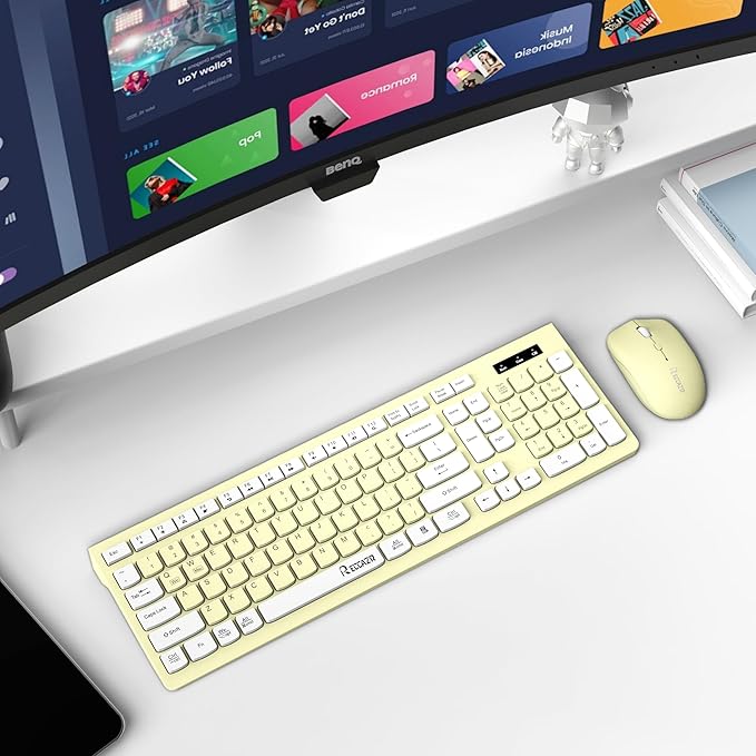 Canary Wireless Keyboard and Mouse Combo - Full-Sized Keyboard and Adjustable DPI Mouse, 2.4GHz USB Receiver, for PC, Windows, Desktop, Laptop - Yellow