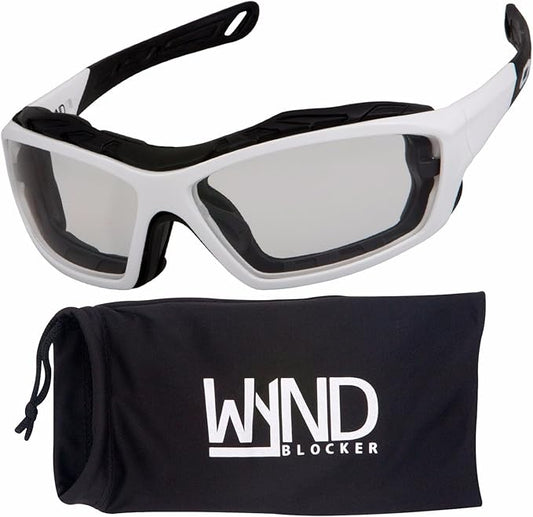 WYND Blocker Motorcycle Riding Glasses Extreme Sports Wrap Sunglasses (White/Clear)