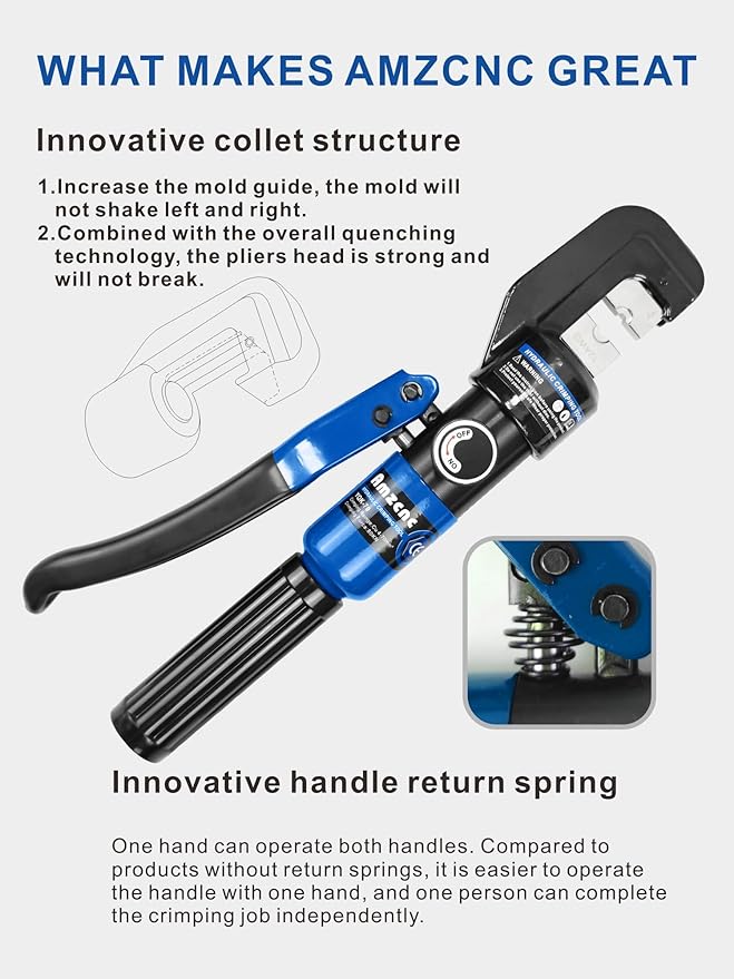 AMZCNC Hydraulic Crimping Tool and Cable Cutter Hydraulic Cable Lug Crimper 8 US TON 12 AWG to 00 (2/0) Electrical Terminal Cable Wire Tool Kit with 9 Die