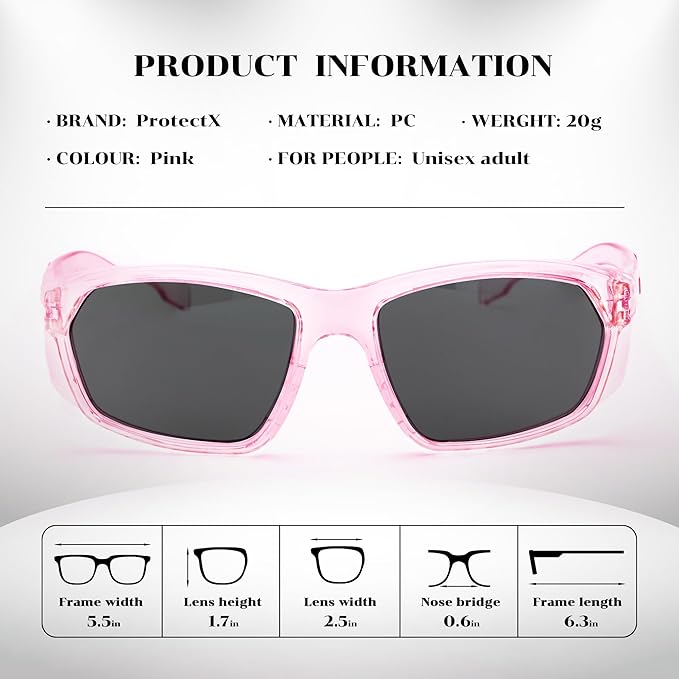 ProtectX Stylish Anti-Fog & Scratch-Resistant Safety Glasses With Readers, UV Protection Goggles, Anti-Impact Lightweight Glasses for Men＆Women Pink Tinted Smoke - 6 Pack