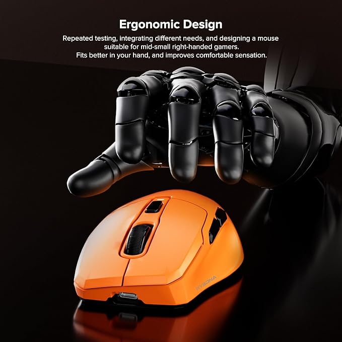 Wireless Gaming Mouse, 26000 DPI, 8K Polling Rate, Tri-Mode 2.4GHz/USB-C/Bluetooth Ergonomic Mouse, Web-Driven, Ice-Cooling Coating, Rechargeable Gaming Mice for Laptop/PC/Mac/Xbox, Orange