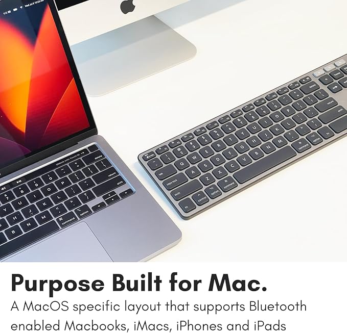 Macally Backlit Bluetooth Keyboard for Mac - Compatible Apple Keyboard Wireless - Multi-Device for MacBook Pro/Air, iMac, iMac Pro, Mac mini/Pro