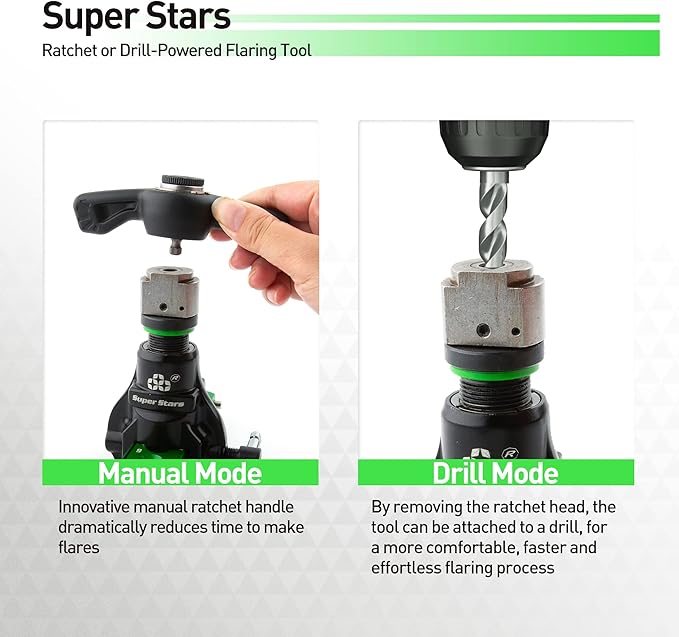Super Stars Cordless Drill Type Flaring Tool Kit 1/4"-3/4" Single Flare Tool 45° Eccentric HVAC Air Condition Refrigeration Tool