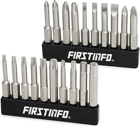 FIRSTINFO H5199D Screwdriver Bit Set | S2 Alloy Steel | 1/4" Hex Head 50mm Long, 20 Pieces with Phillips Hex Star Flat and PZ