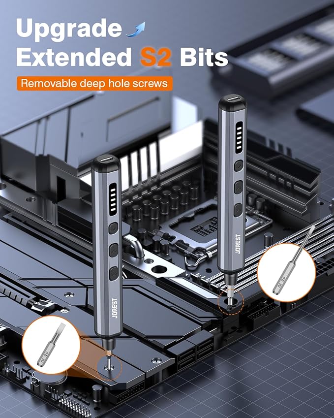 JOREST Mini Electric Screwdriver, Precision Set with 38-in-1 Magnetic Bits, 5 Torque Settings, LED Light, Repair Tool Kit for iPhones, Laptop, Drone, Game Console, Camera, Glasses, Watches, Toys