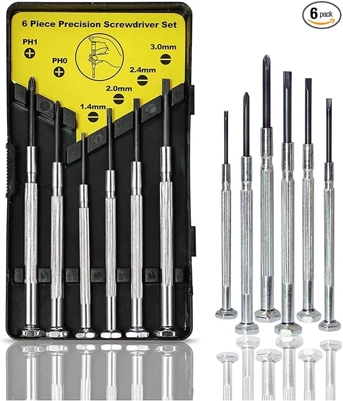 NSEZTZ 6PCS Mini Screwdriver Set, Small Professional Repair Tool Kit with 6 Different Size Flathead and Phillips Screwdrivers, Precision Screwdriver Sets for Jewelry, Watch, iPhone, Eyeglass Repair