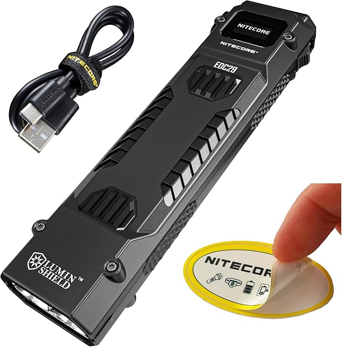 Nitecore EDC29 EDC Tactical Flashlight, 6500 Lumen USB-C Rechargeable Slim Flat Shape with Spotlight Floodlight Strobe Modes Digital Display Sticker