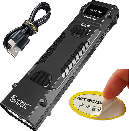 Nitecore EDC29 EDC Tactical Flashlight, 6500 Lumen USB-C Rechargeable Slim Flat Shape with Spotlight Floodlight Strobe Modes Digital Display Sticker