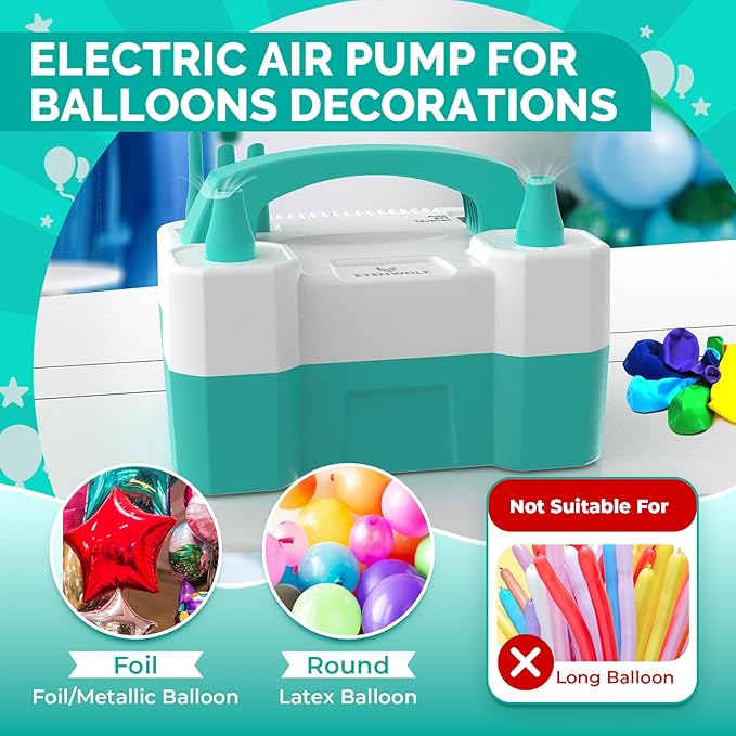 ETENWOLF P400 Balloon Pump Electric for Balloons with 2 Nozzles 110V 550W Balloon Blower for Party Metalic Latex Foil Balloons, Balloon Inflator for Birthday Decorations