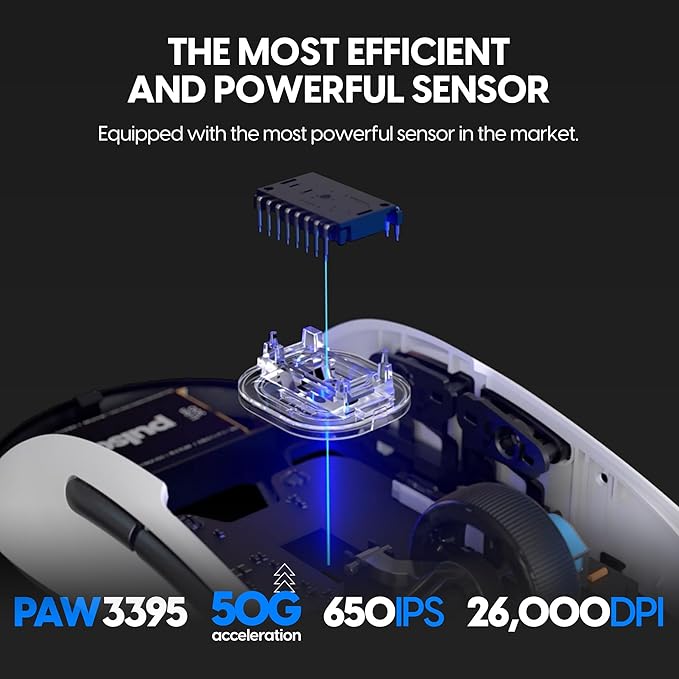 Pulsar Gaming Gears X2A Wireless Gaming Mouse, Ultra Lightweight 2.02 oz (57 g), Ambidextrous, Optical Switch, 2.4 Ghz 1 ms, 26000 DPI, PAW3395 Sensor (Medium, Wireless, White&Black)