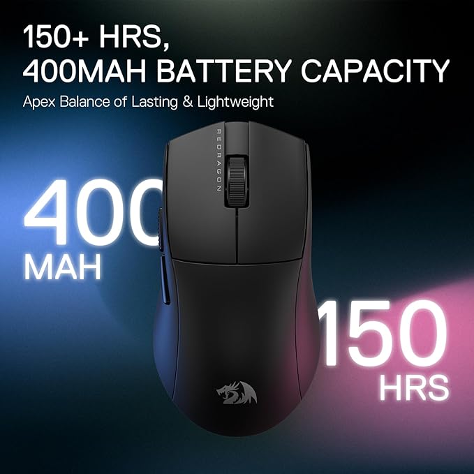 Redragon M922 PRO 3-Mode Wireless Gaming Mouse, 51G Ultra-Light 26K DPI Mouse w/Ergonomic Natural Grip Build, Full Programmable Buttons, Software Supports DIY Keybinds & DPI