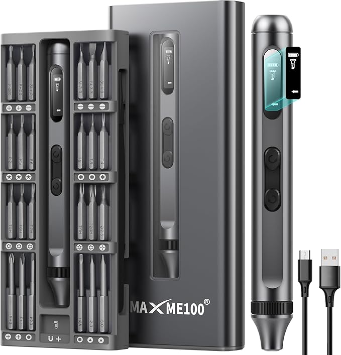 MAXME100® Powerful Cordless Electric Precision Screwdriver Set With LED Light - Small Mini Micro Screwdriver Set for DIY Projects and Repairs - Rechargeable Portable