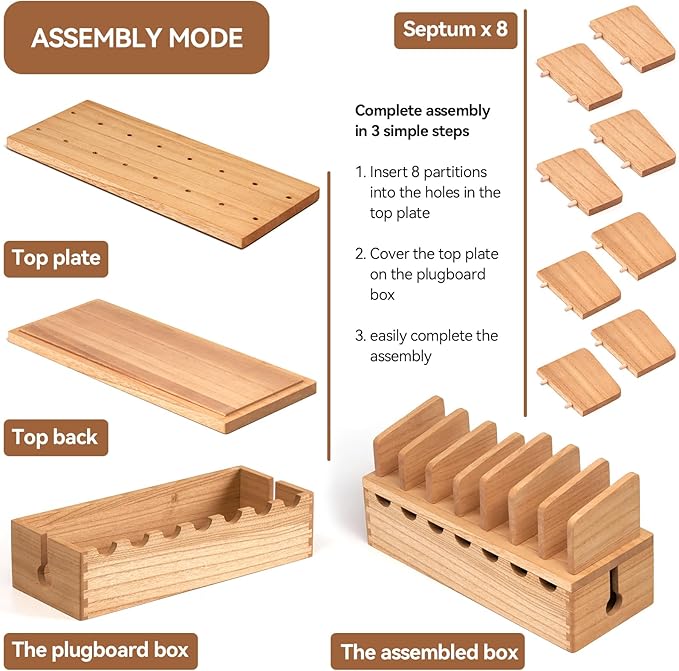 KIRIGEN Charging Station Organizer for Multiple Devices Desktop Organizer Wooden Cable Management with 7 Ports for Cell Phones, Tablets, Earphones GDXH-NA