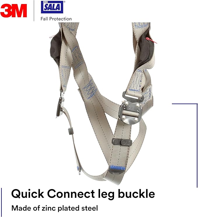 3M DBI-SALA ExoFit X100 Comfort Vest Safety Harness Fall Protection, OSHA, ANSI, General Purpose, 1 D-Ring Connection, Quick Connect Leg and Chest Buckles, Zinc Plated Steel, 1401022, Large