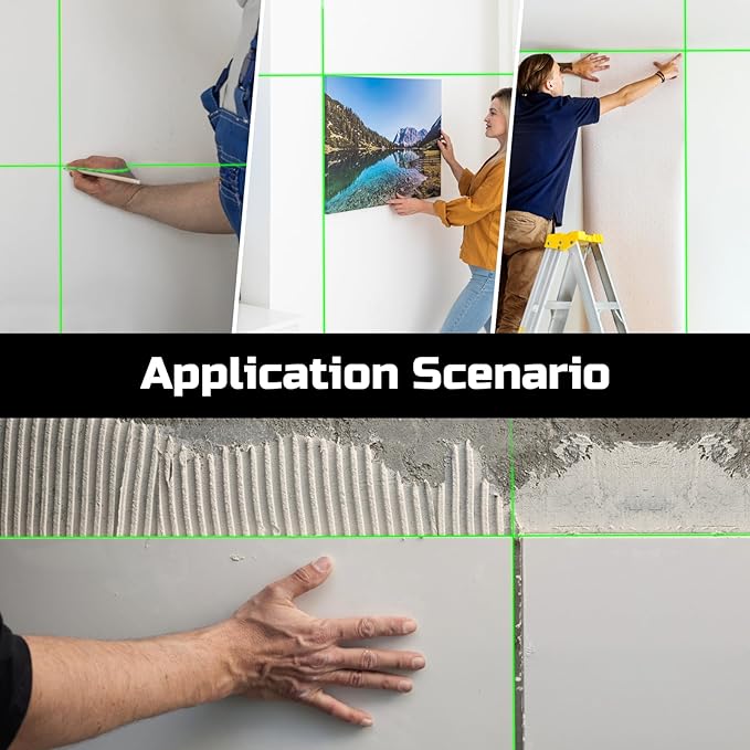 MJF 360° Laser Level with Tripod, Green Self Leveling Cross Line Laser Tool with 4 Brightness Adjustment for Floor Tile Wall Construction, L-Bracket, Batteries & Carry Bag Included