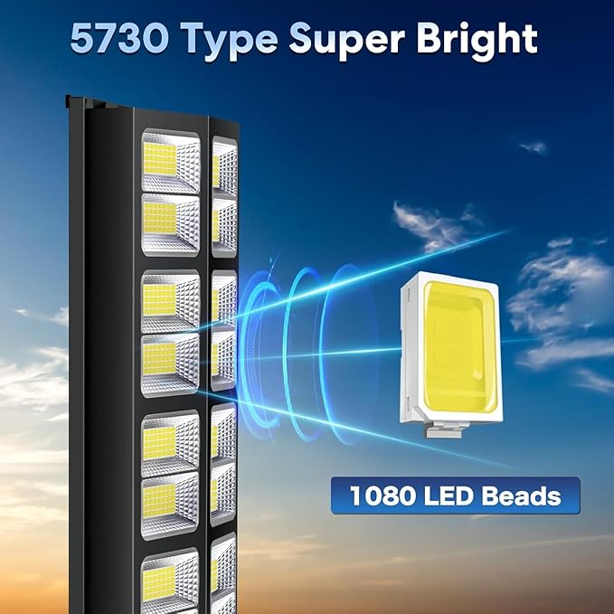 8000W Solar Street Light, Dusk to Dawn Solar Lights Outdoor with Motion Sensor and Remote Control for Yard Parking Lot, Garage, Street