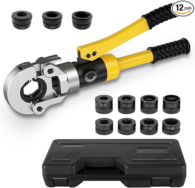 Plumbing Hydraulic Crimping Tools, Pro Press Copper Pipe Crimper Tool, Copper Tube Fittings Hydraulic Pipe Crimping Tool, With 11 Pairs of Dies