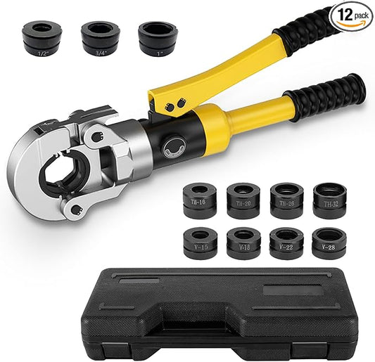Plumbing Hydraulic Crimping Tools, Pro Press Copper Pipe Crimper Tool, Copper Tube Fittings Hydraulic Pipe Crimping Tool, With 11 Pairs of Dies