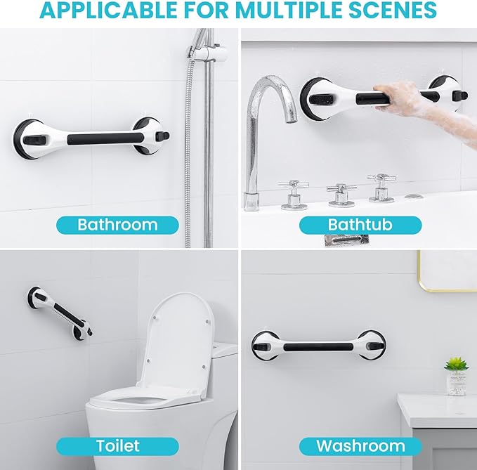 TAILI Shower Grab Bar 2 Pack Suction Grab Bars for Bathtubs and Showers, Heavy Duty Shower Handle Removable Shower Handrails for Seniors and Elderly, Bathroom Safety Grip No Drilling Waterproof, Black